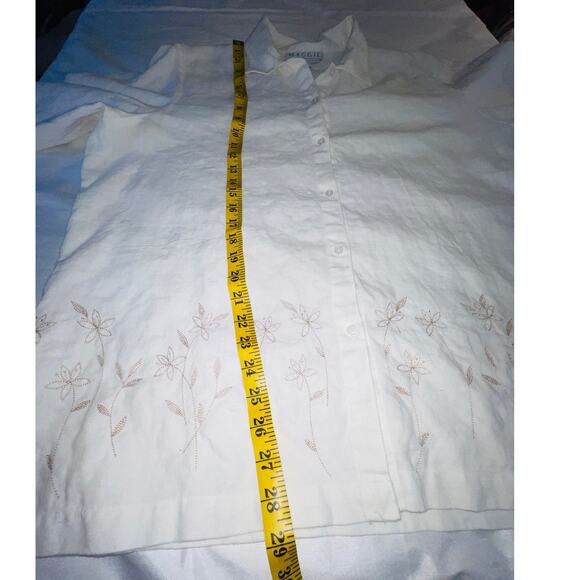 Maggie McNaughton Floral Embroidered 100% Linen Top‎ - Women's Size 1X - Picture 5 of 7